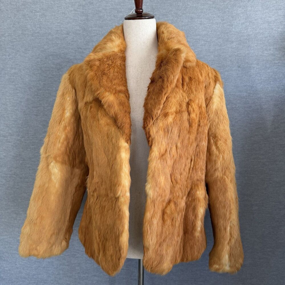 Dino Ricco Vintage Rabbit Fur Coat Jacket Womens S Collared Golden Blonde Honey - Picture 2 of 15